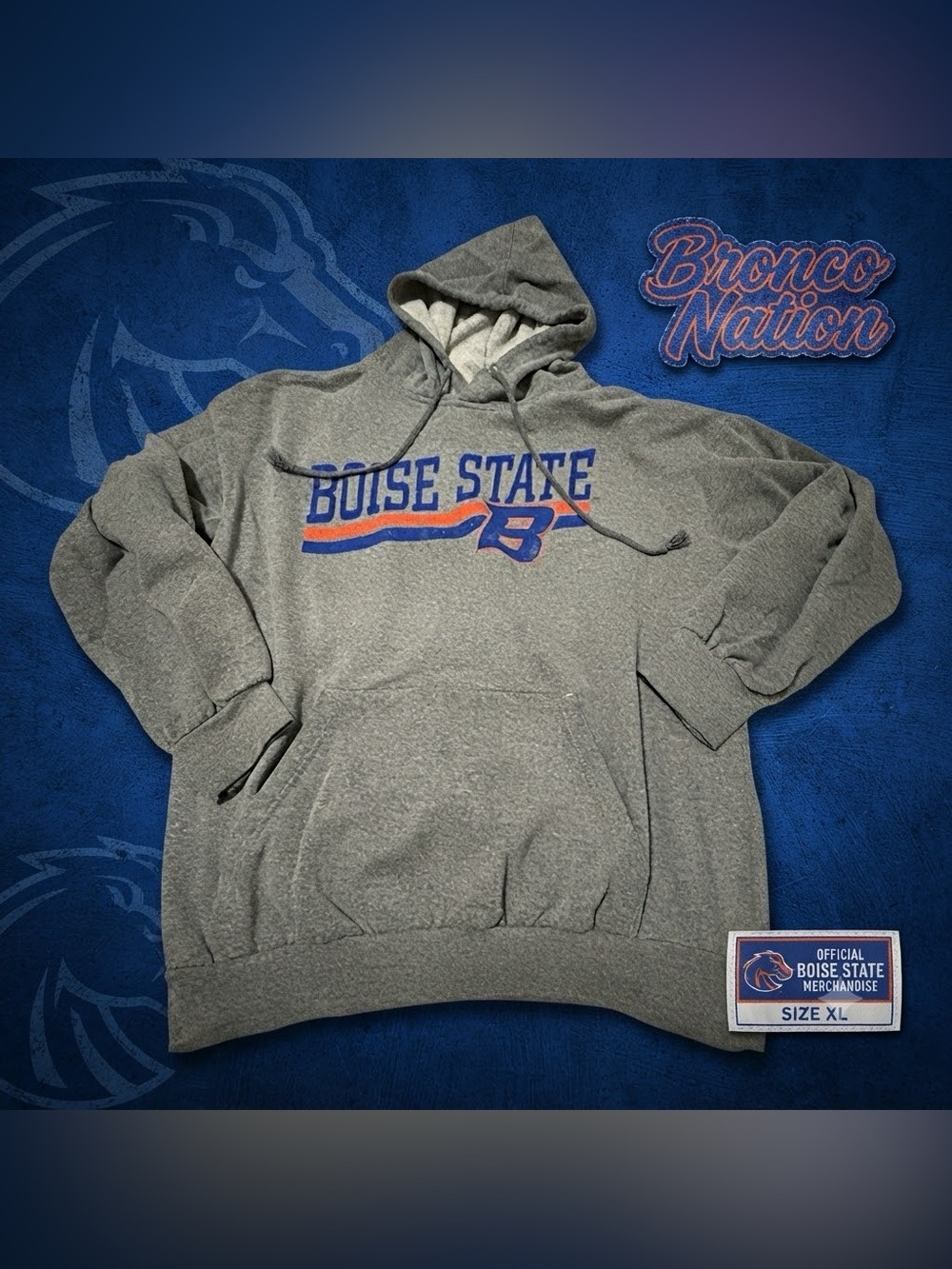 MV Sport Gray Boise State Pullover Hoodie with Blue and Orange Logo